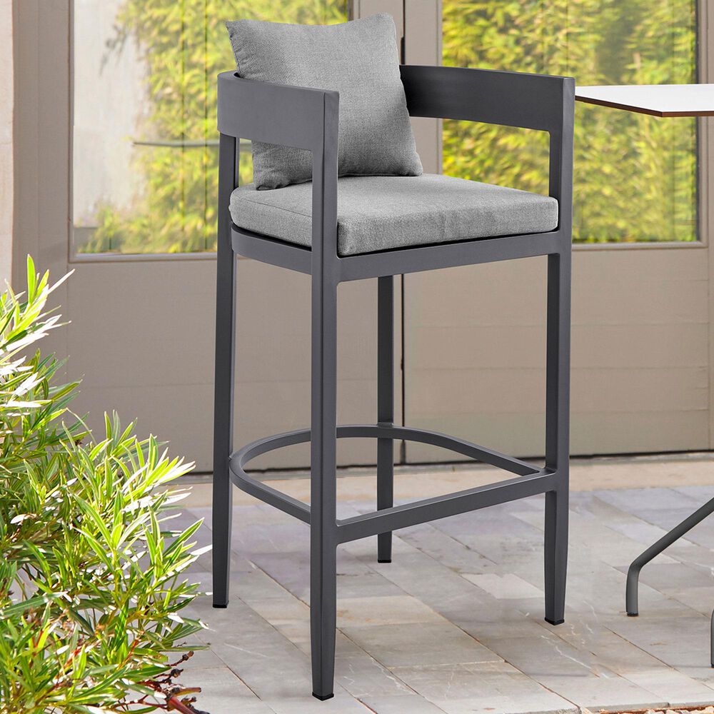 Armen Living Menorca Patio Bar Stool in Dark Gray, , large