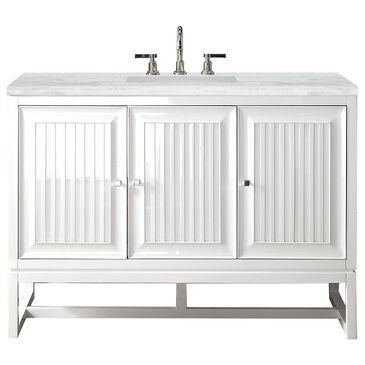 James Martin Athens 48" Single Bathroom Vanity in Glossy White with 3 cm Arctic Fall Solid Surface Top and Rectangular Sink, , large