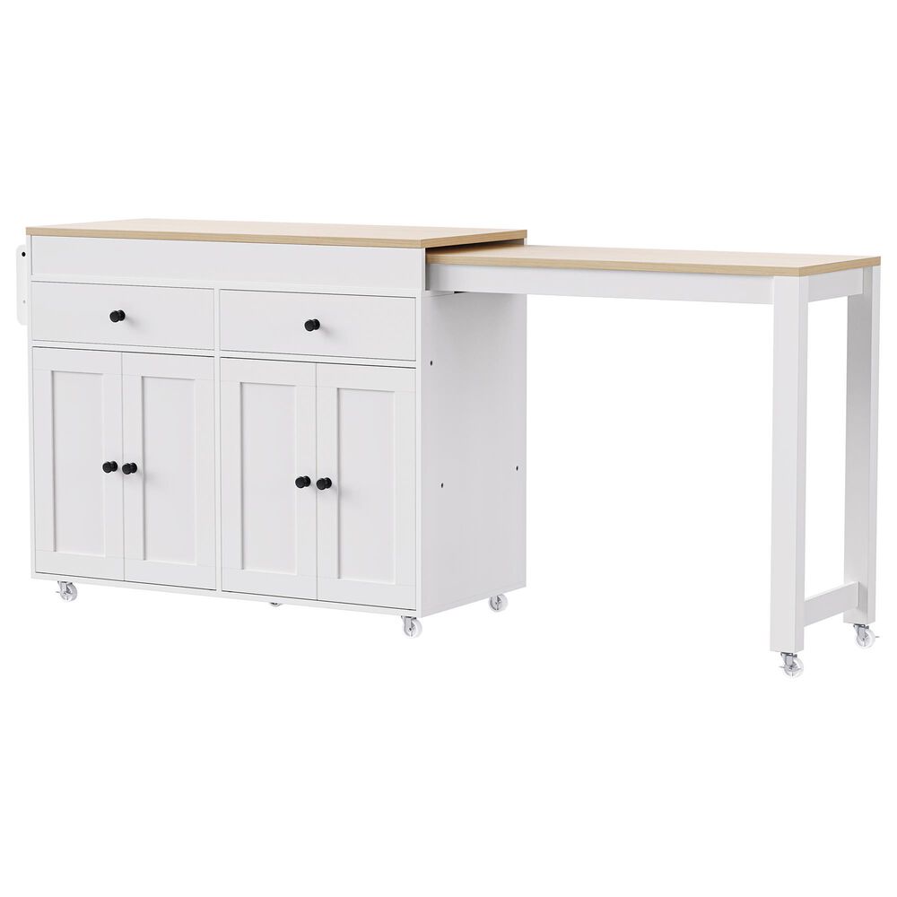 HOMLUX 75" Kitchen Island with Extendable Dining Table in White, , large