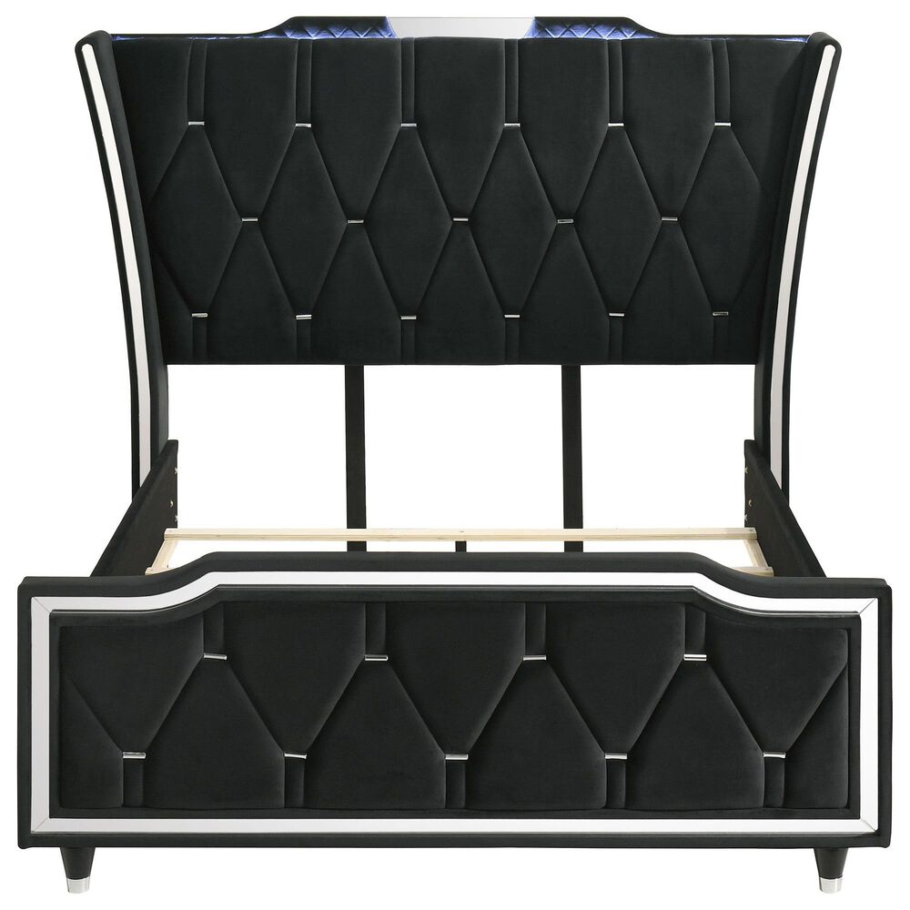 Pacific Landing Lorient 3 Piece Queen Wingback Bedroom Set with Fireplace in Black Velvet, , large
