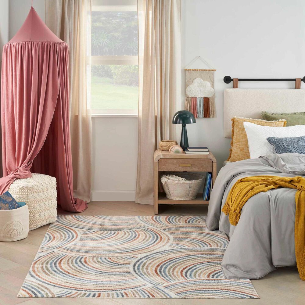 Nourison Astra Machine Washable 5&#39;3&quot; x 7&#39; Ivory and Multicolor Area Rug, , large