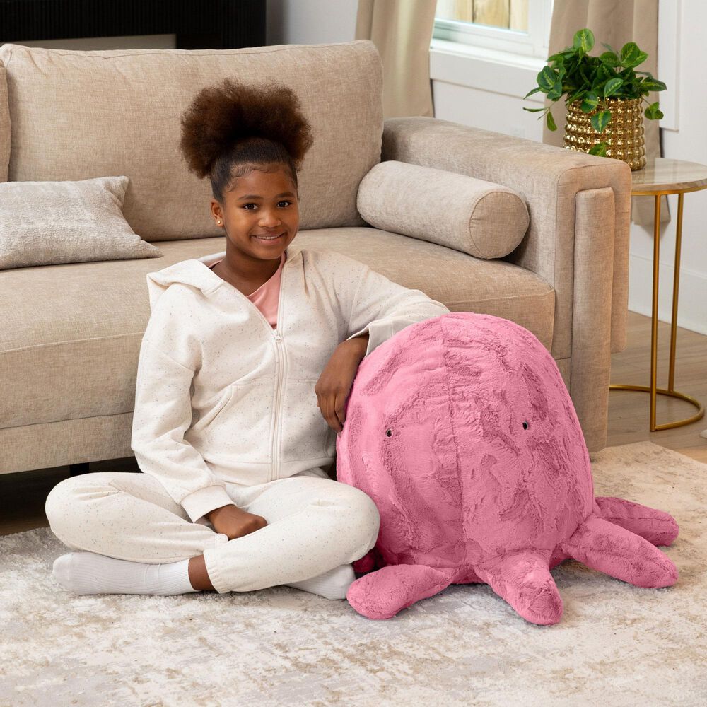 Jaxx Huggy The Octopus Sea Buddy Large Kids Stuffed Animal Bean Bag in Wild Rose, , large