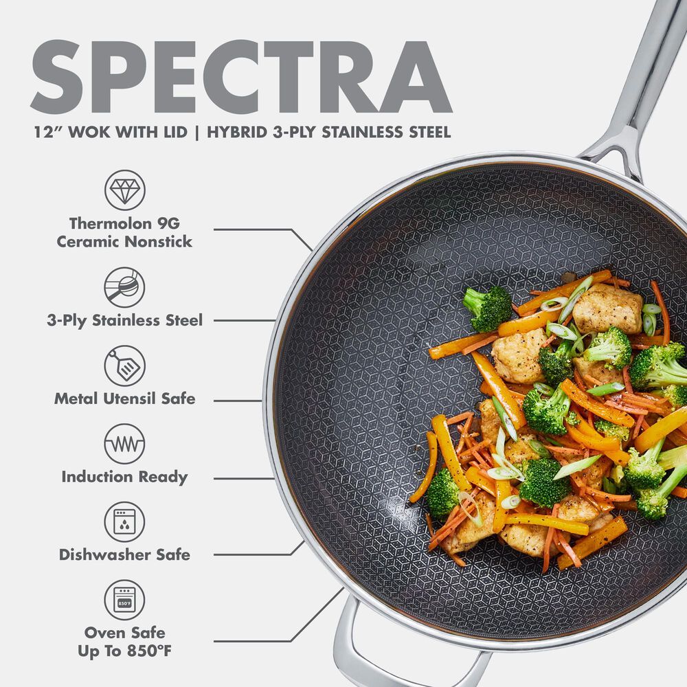 Green Pan Spectra 12" Wok with Lid in Stainless Steel, , large