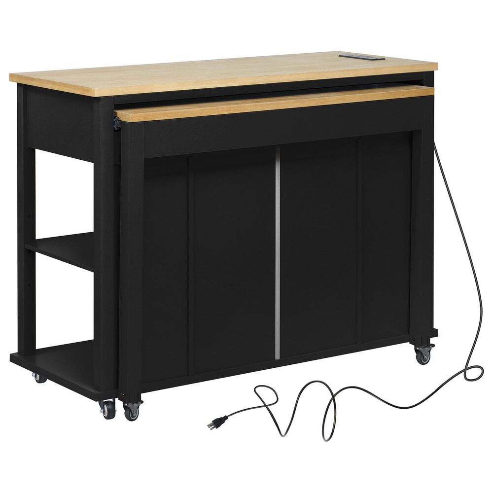 HOMLUX 47" Kitchen Island with Extendable Dining Table in Black and Natural, , large