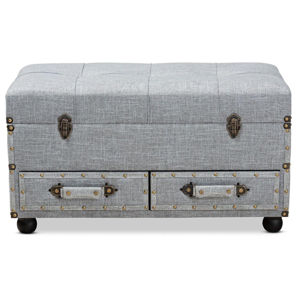 Baxton Studio Flynn 2-Drawer Storage Trunk Ottoman in Grey, , large
