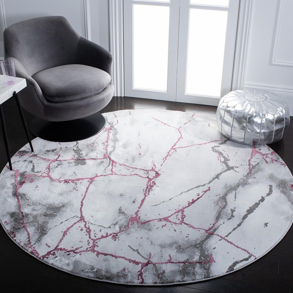 Safavieh Craft CFT877S 8&#39; Round Grey and Wine Area Rug, , large