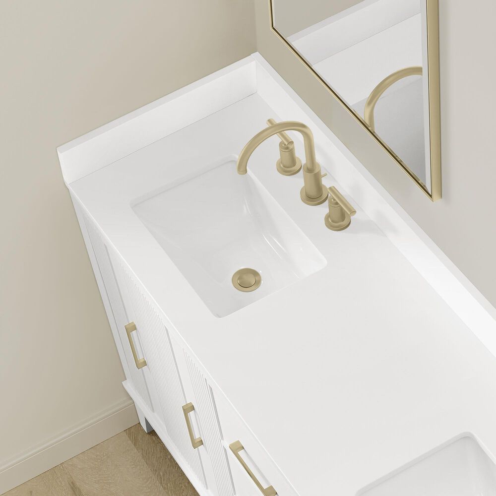 37B Fenwick 60" Double Bathroom Vanity in Bright White with Glossy White Composite Stone Top and Backsplash, , large