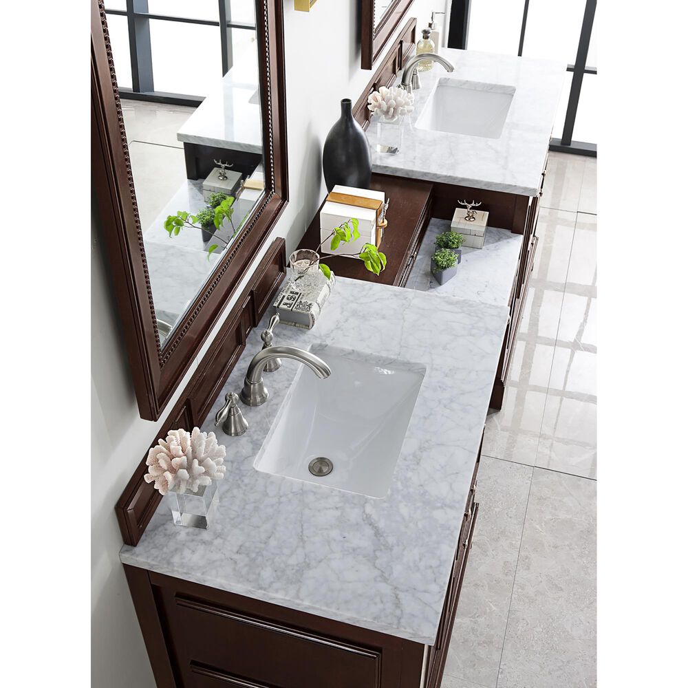 James Martin De Soto 94" Double Bathroom Vanity in Burnished Mahogany with 3 cm Carrara White Marble Top, , large