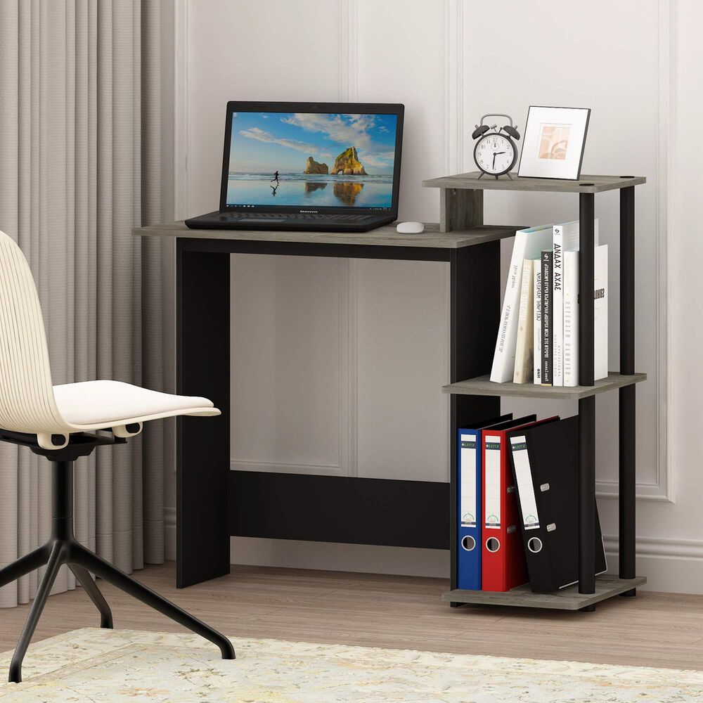 HOMLUX 40" Computer Desk with Open Side Shelves in French Oak Grey and Black, , large