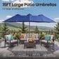 HOMLUX 15" Double-Sided Outdoor Market Umbrella with Sandbag Base and RGB LED Lights in Royal Blue, , large