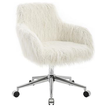 Linden Boulevard Fiona Dawson White Faux Fur Barrell Office Chair in Chrome, , large