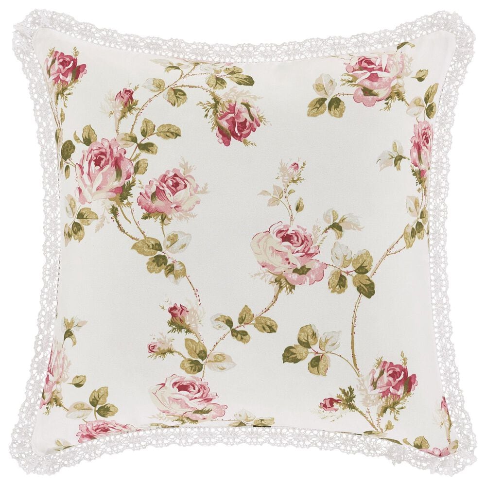 J. Queen New York Rosemary 16" Square Throw Pillow in White and Pink, , large