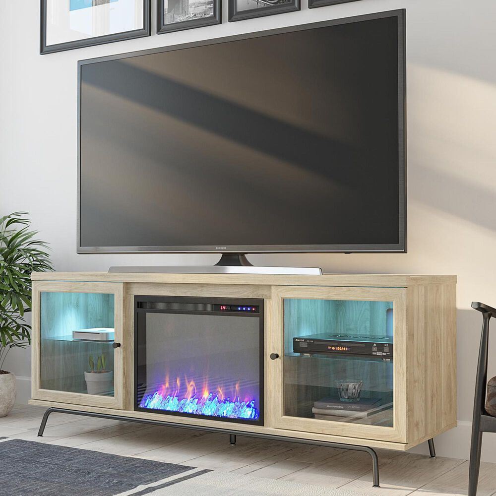 DHP Marabella 70&quot; TV Stand with Fireplace in Blonde Oak, , large