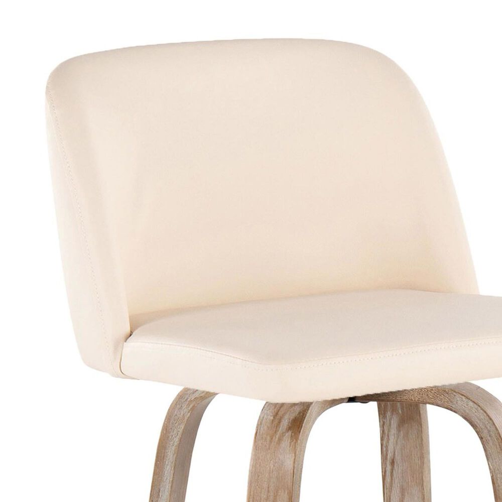 LumiSource Toriano Swivel Counter Stool with Cream Faux Leather Upholstery in Whitewashed and Black (Set of 2), , large