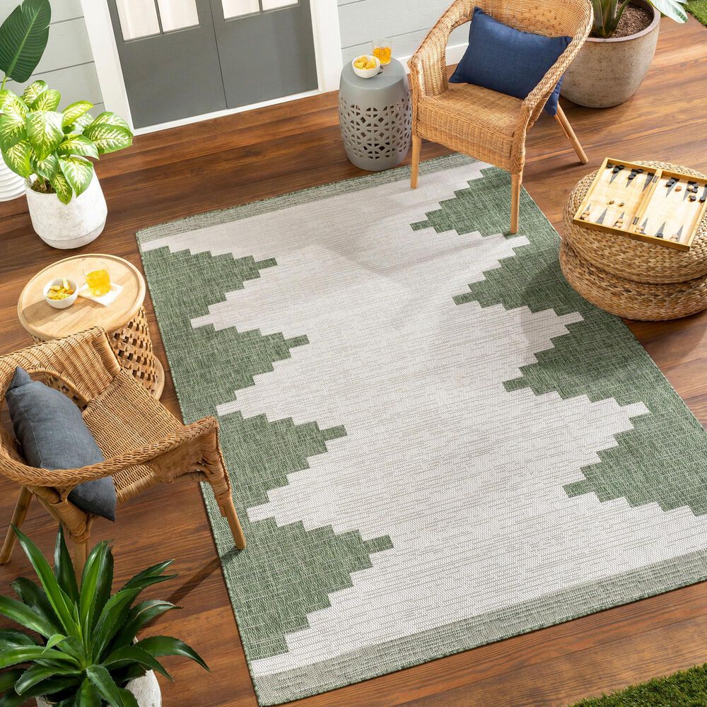 Surya Eagean EAG-2435 Grass Green, Ivory, Dark Green and Seafoam 5&#39;3&quot; x 7&#39;7&quot; Indoor/Outdoor Area Rug, , large
