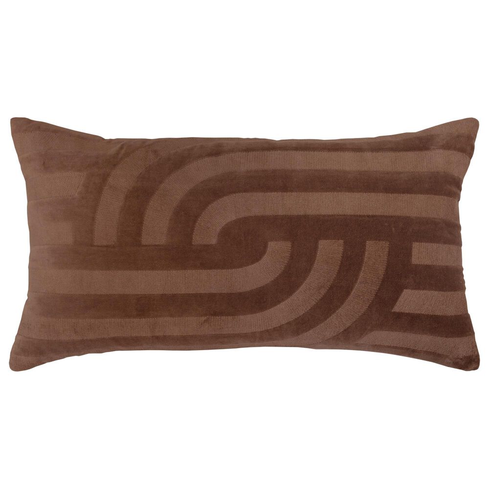 Rizzy Home 14" x 26" Swirl and Striped Down Filled Lumbar Pillow in Brown, , large
