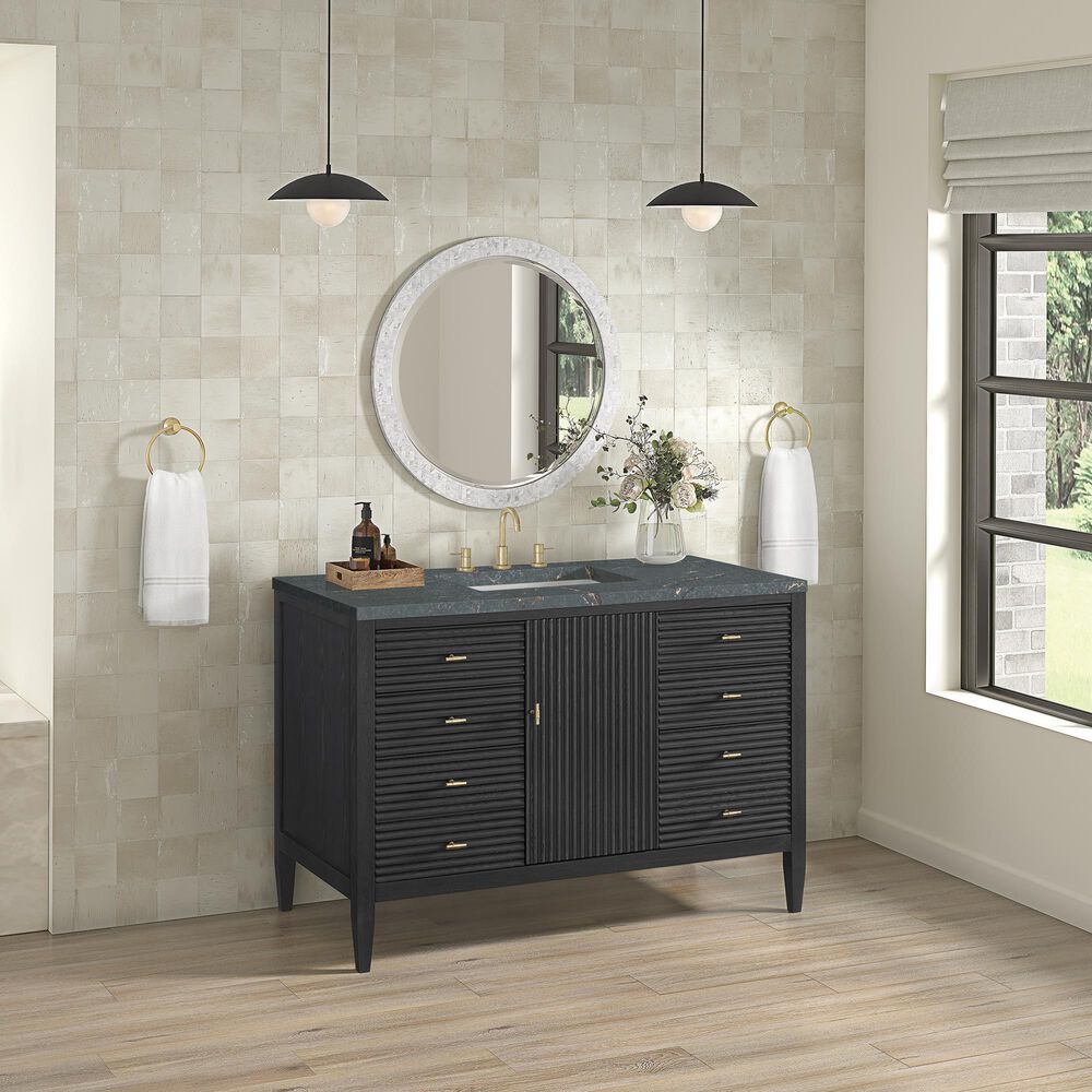 James Martin Vanities Myrrin 48&quot; Vanity in Carbon Oak with 3 cm Parisien Bleu Quartz Top, , large