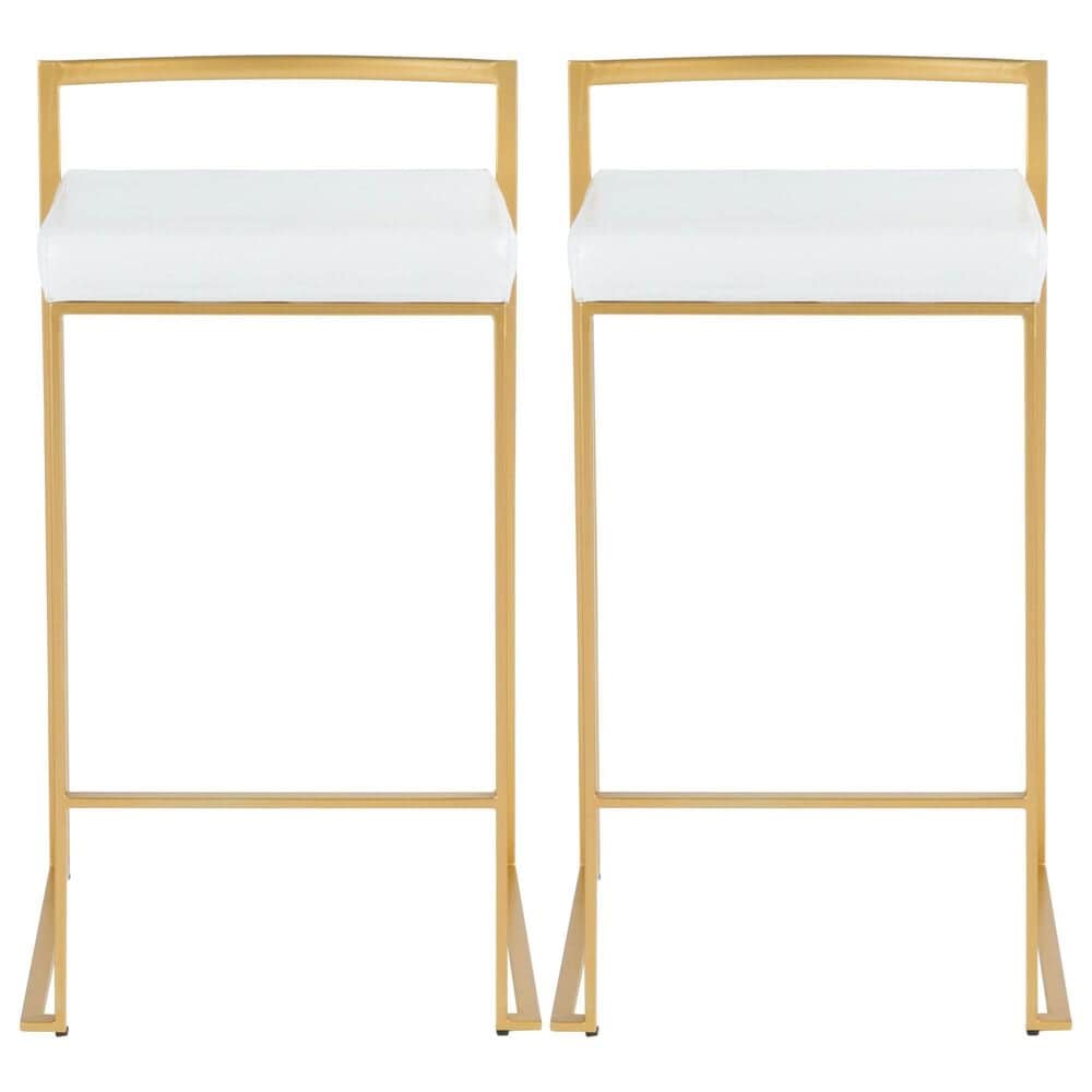 Lumisource Fuji High Back Counter Stool with White Faux Leather Cushion in Gold &#40;Set of 2&#41;, , large