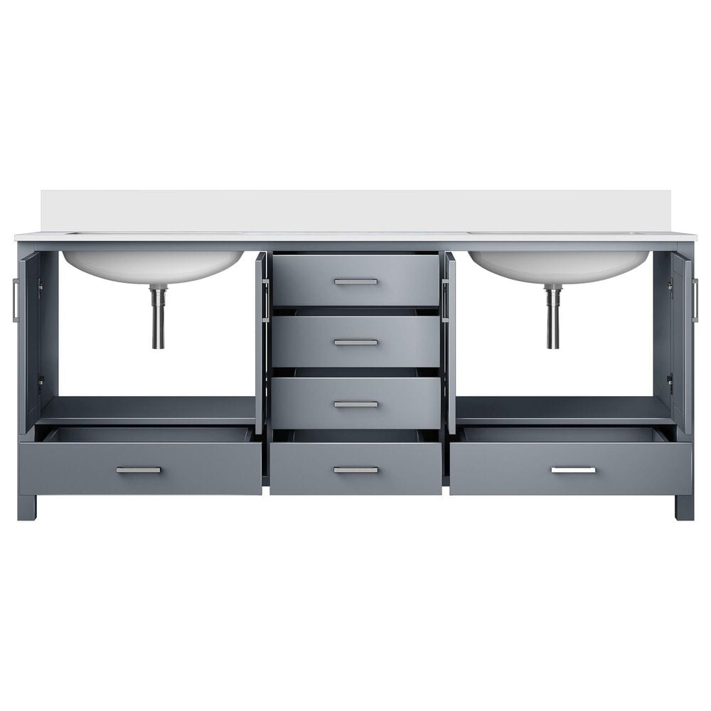Lexora Home Jacques 80&quot; Double Bathroom Vanity in Dark Grey with 2 cm White Quartz Top and Rectangular Sinks, , large