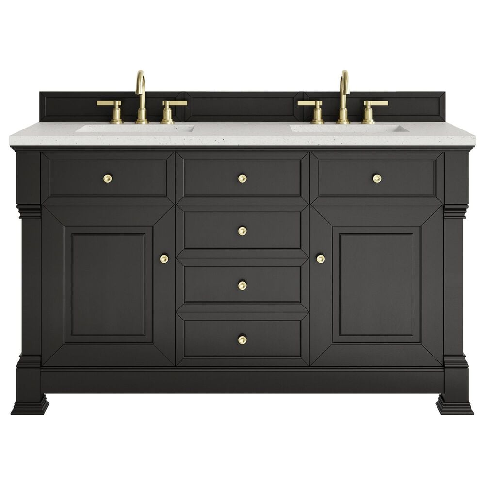 James Martin Vanities Brookfield 60&quot; Double Bathroom Vanity in Black Onyx with 3 cm Lime Delight Quartz Top and Rectangular Sinks, , large