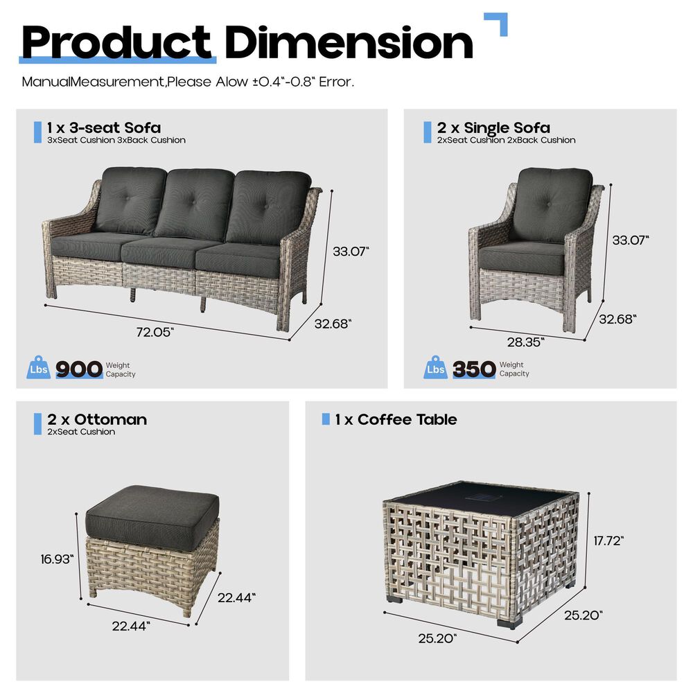 HOMLUX 6-Piece Patio Conversation Set with Coffee Table in Black, , large