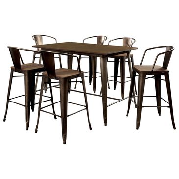 Furniture of America Patterson 7-Piece Counter Height Dining Set in Dark Bronze/Dark Oak, , large