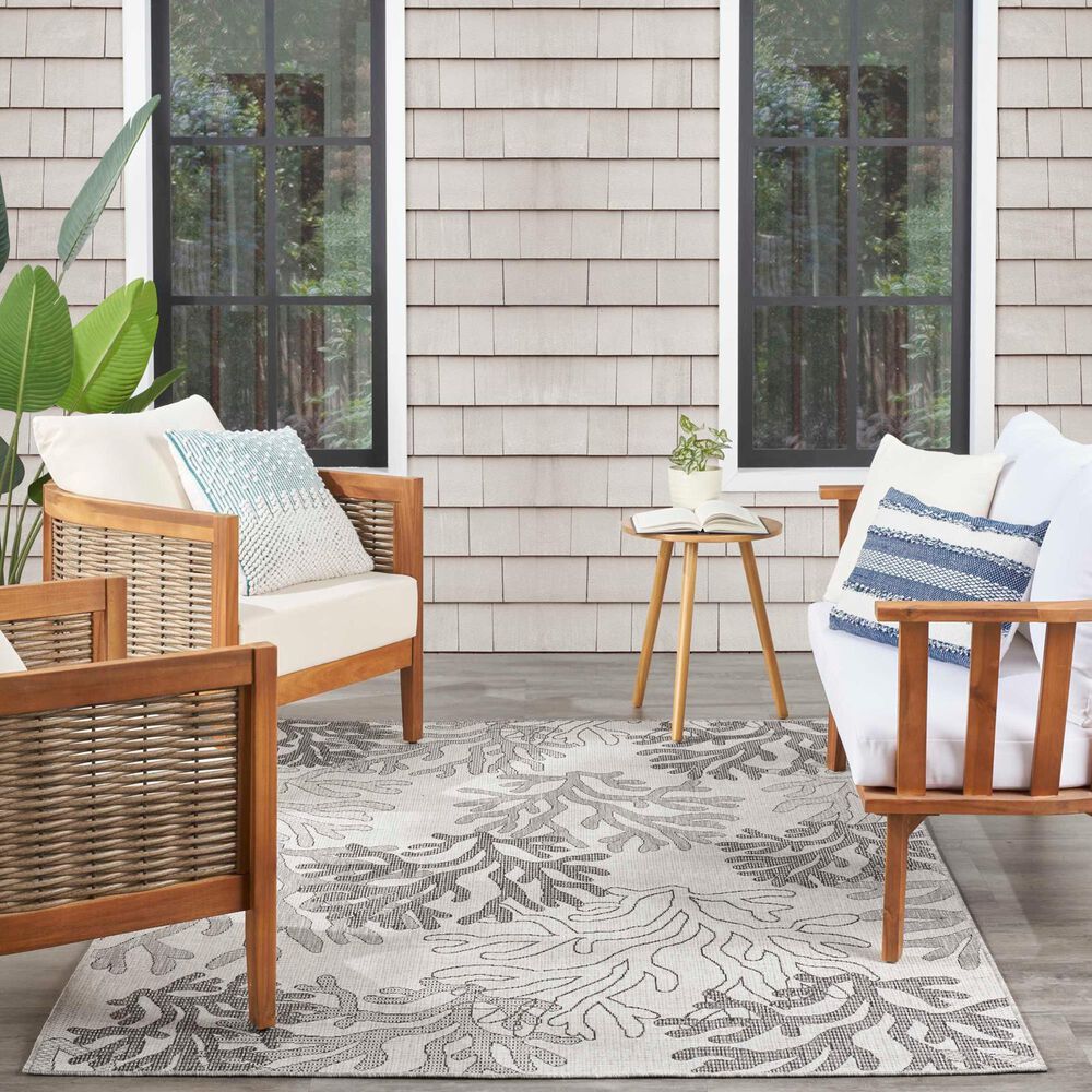 Nourison Garden Oasis Nautical Grey 5&#39; x 7&#39; Indoor/Outdoor Area Rug, , large