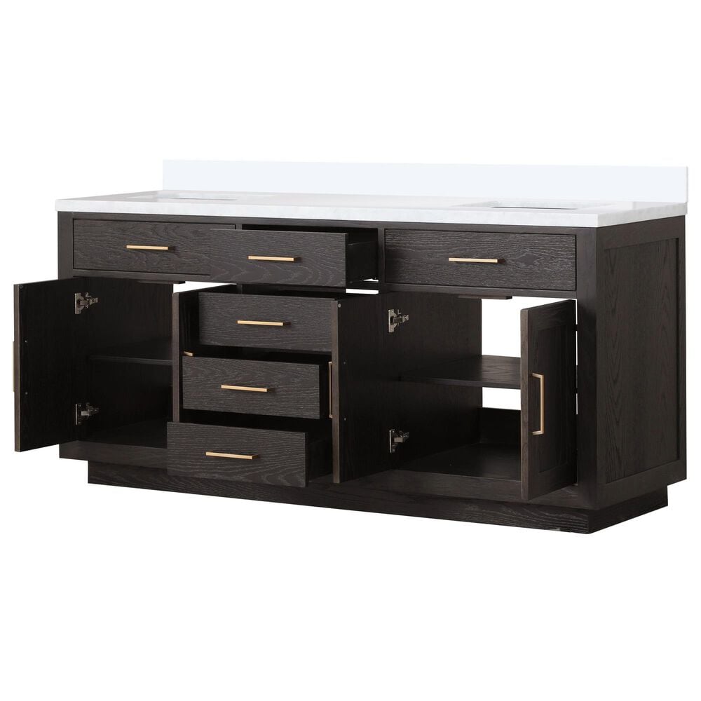 Lexora Home Abbey 72&quot; Double Bathroom Vanity in Brown Oak with 2 cm White Quartz Top and Rectangular Sinks, , large