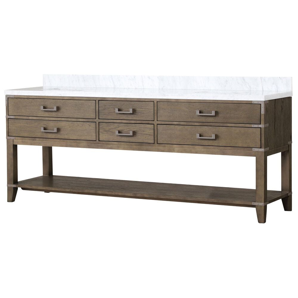 Lexora Home Norwalk 84" Double Bathroom Vanity in Grey Oak with White Carrara Marble Top and Rectangle Sink, , large