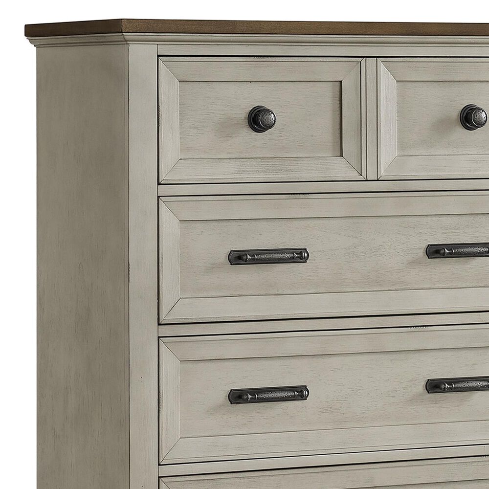 Mayberry Hill Farmington 5-Drawer Chest in Medium Brown and Washed Stone, , large