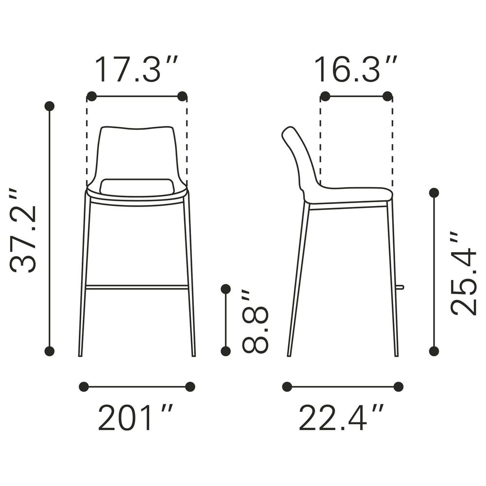 Zuo Modern Ace Counter Chair in Gray/Brown &#40;Set of 2&#41;, , large