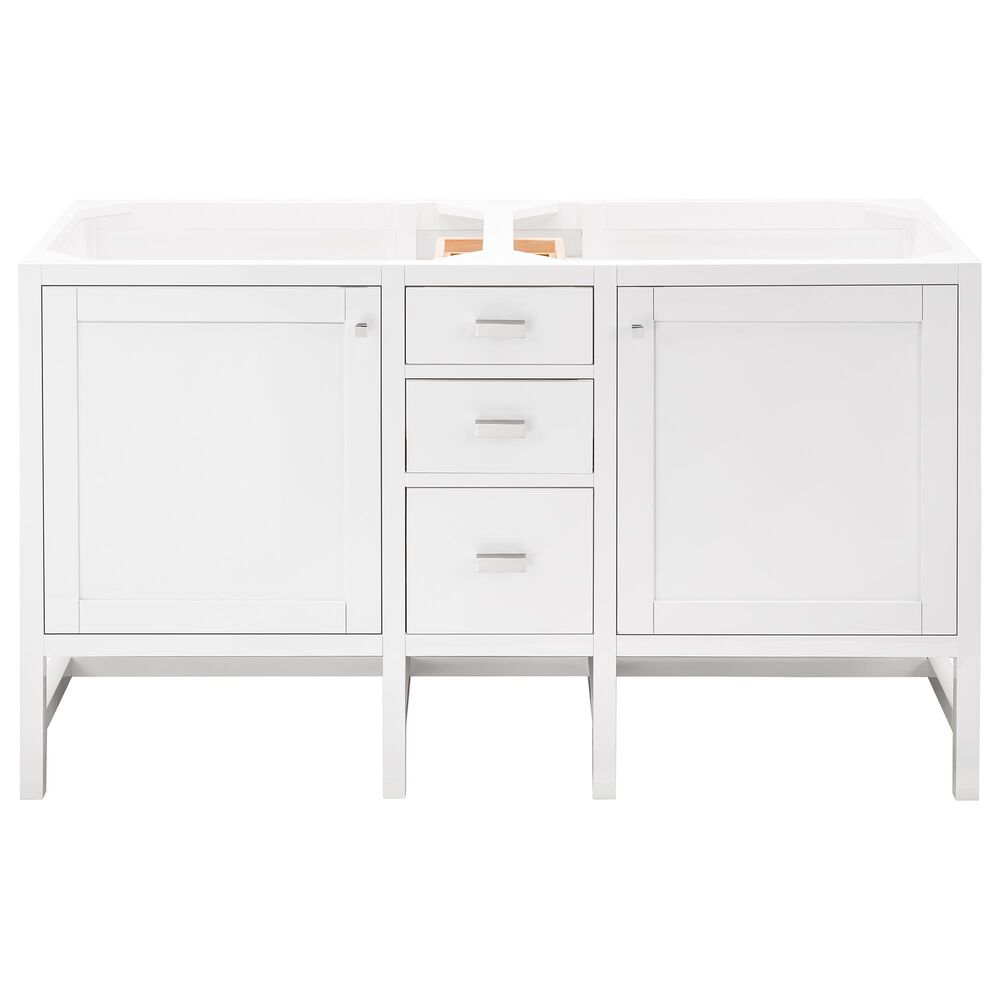 James Martin Vanities Addison 60&quot; Double Bathroom Vanity in Glossy White with 3 cm White Zeus Quartz Top and Rectangular Sinks, , large