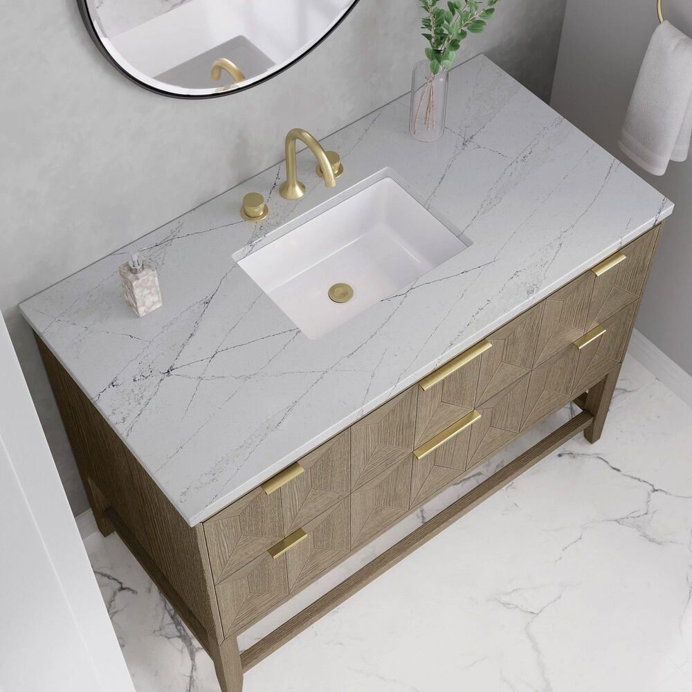 James Martin Vanities Emmeline 48&quot; Single Vanity in Pebble Oak with 3 cm Ethereal Noctis Quartz Top, , large