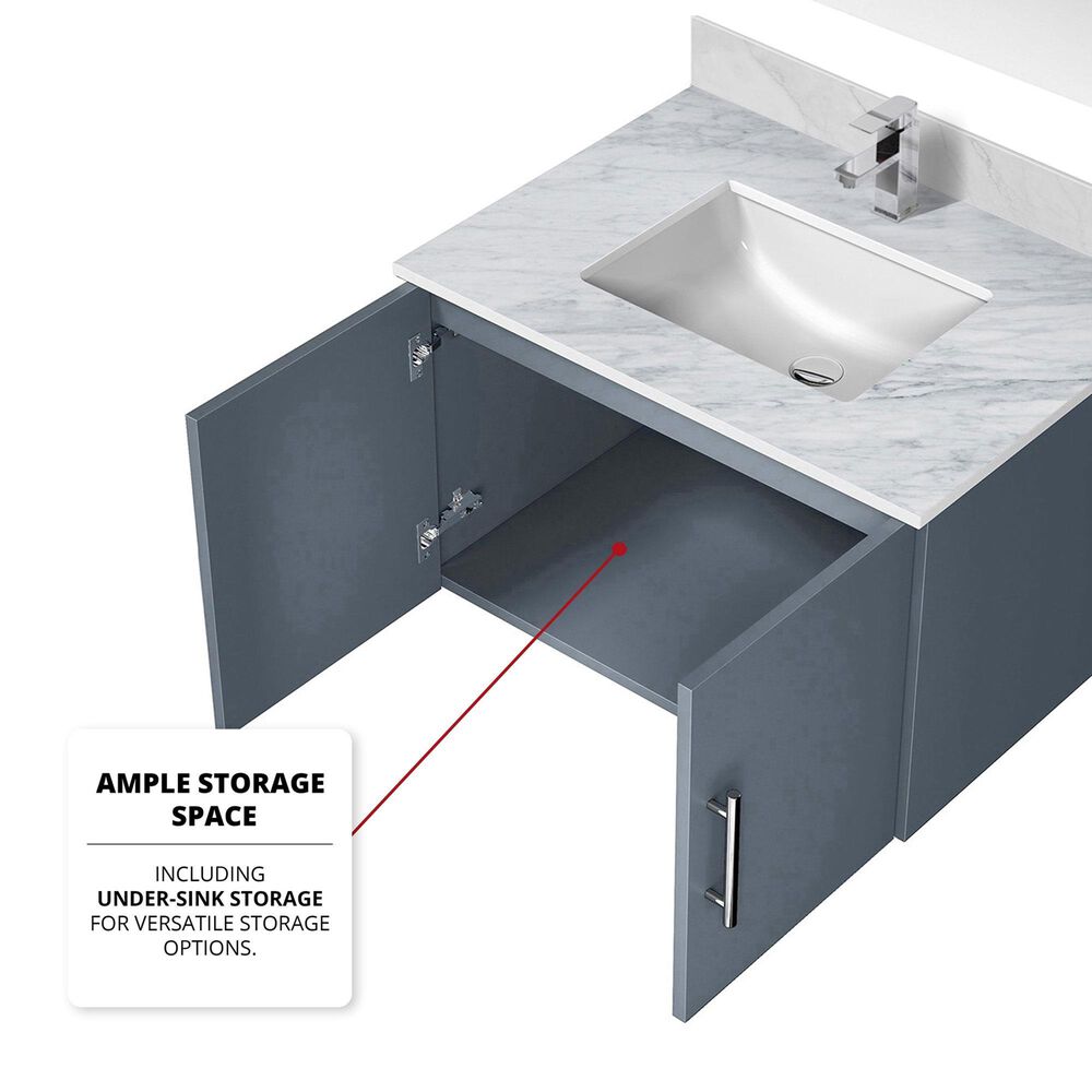 Lexora Home Geneva 30&quot; Single Bathroom Vanity in Dark Grey with 2 cm White Carrara Marble Top and Rectangular Sink, , large