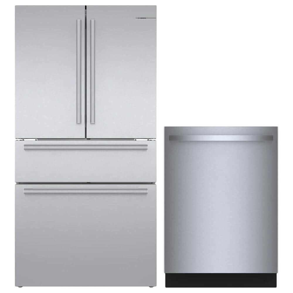 Bosch 2-Piece Kitchen Package with 20.5 Cu. Ft. 4-Door French Door Refrigerator and Bar Handle Dishwasher in Stainless Steel, , large