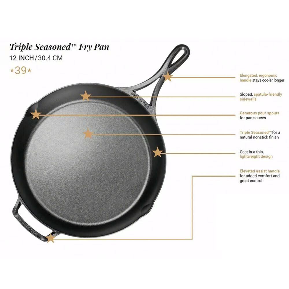 Lodge Blacklock 12&quot; Triple Seasoned Cast Iron Skillet in Black, , large