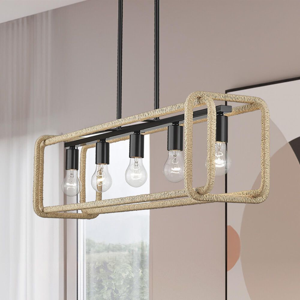 Golden Lighting Camden 5-Light Linear Pendant in Matte Black and Natural, , large