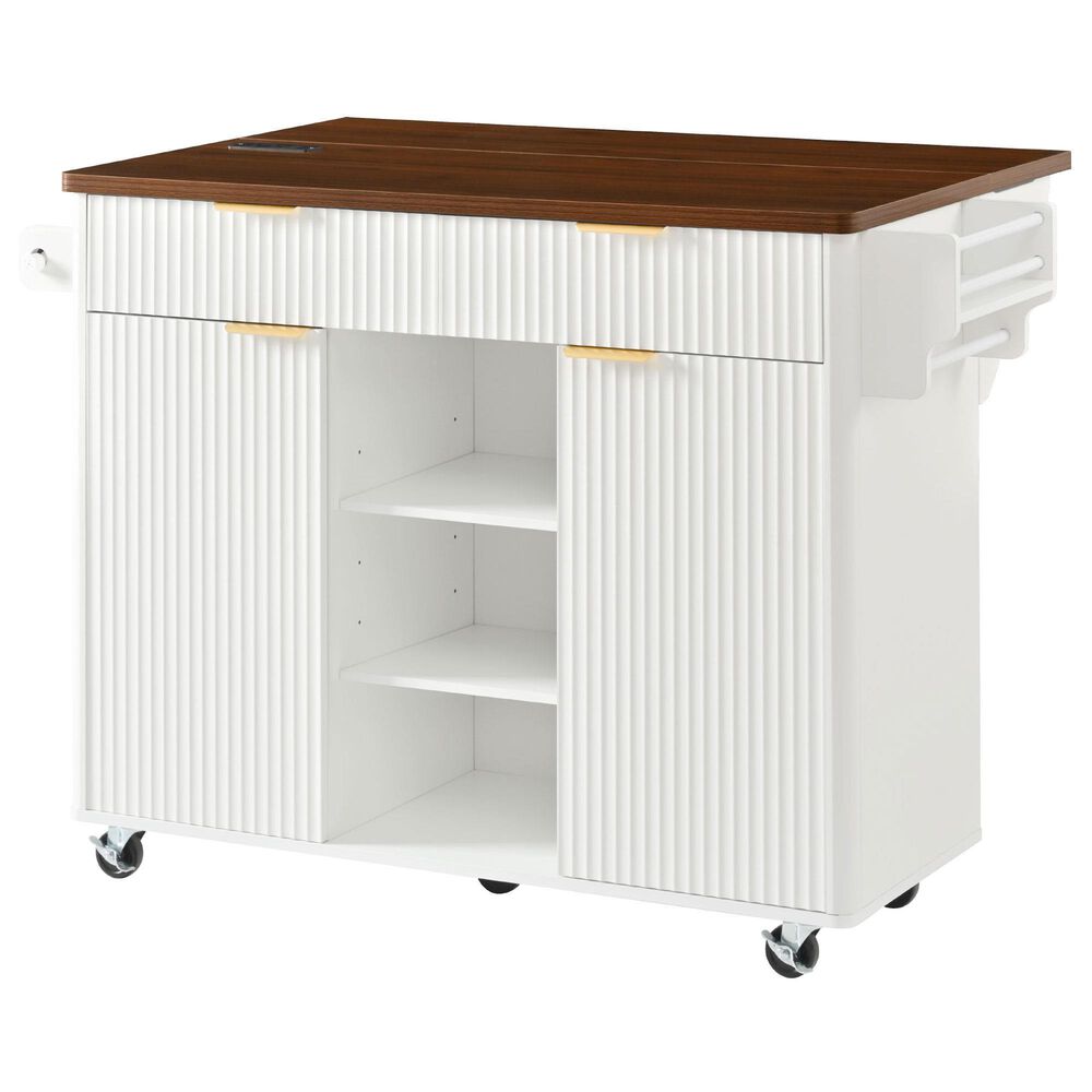 HOMLUX 52" Fluted Kitchen Island with Drop Leaf in White, , large