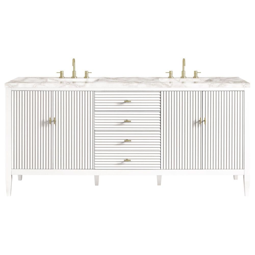 James Martin Vanities Myrrin 72" Double Vanity in Bright White with 3 cm Victorian Silver Quartz Top, , large