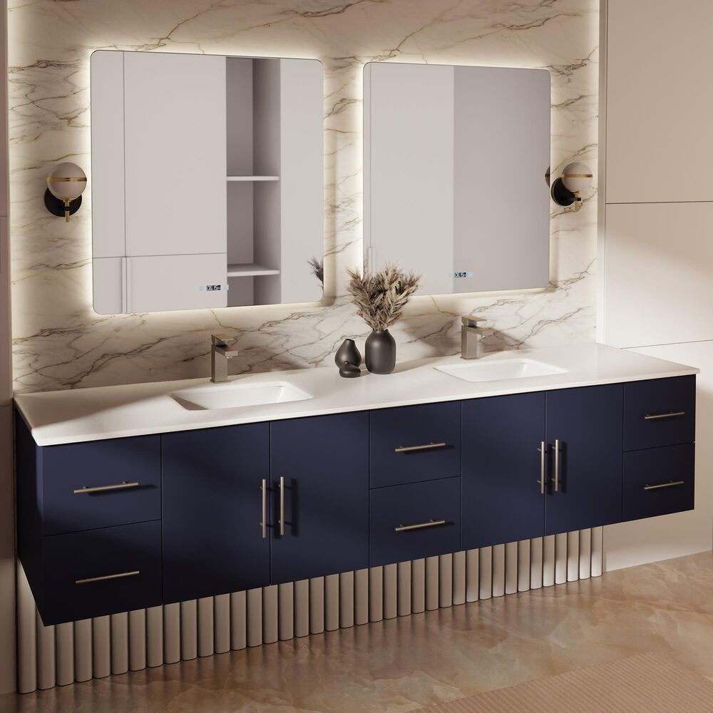 Lexora Home Geneva 84" Double Bathroom Vanity in Navy Blue with 2 cm White Quartz Top and Rectangular Sinks, , large