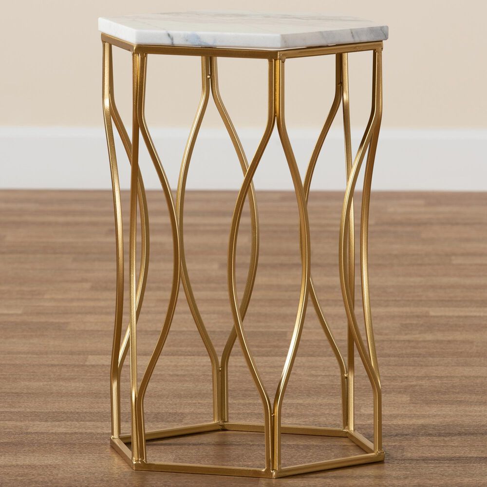 Baxton Studio Kalena End Table in White and Gold, , large