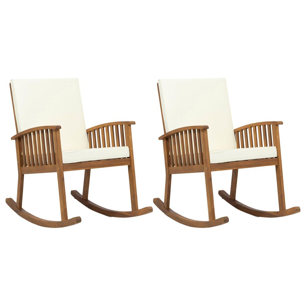 Noble House Delilah Patio Rocking Chair with Cream Cushion in Brown Patina &#40;Set of 2&#41;, , large