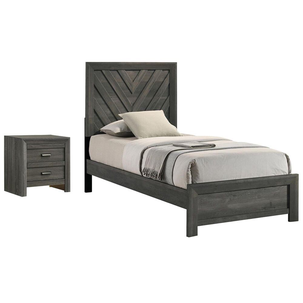 Crown Mark Valor Twin Bed with Nightstand in Gray, , large