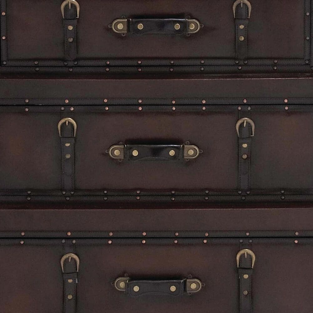 Maple and Jade 3-Drawer Vintage Faux Leather Room Chest with Buckles and Straps Details in Brown, , large