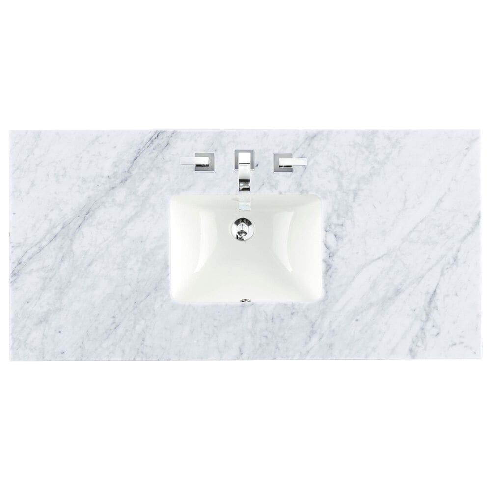 James Martin Vanities Brittany 48&quot; Single Bathroom Vanity in Saddle Brown with 3 cm Carrara White Marble Top and Rectangle Sink, , large