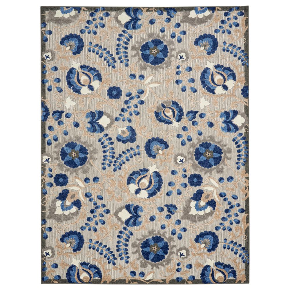 Nourison Aloha ALH17 Natural and Blue 9" x 12" Indoor/Outdoor Area Rug, , large