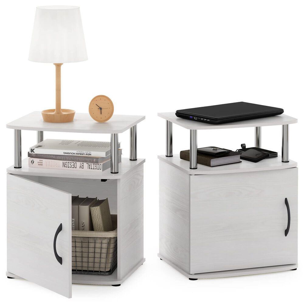 HOMLUX 3-Tier Utility Design End Table with Door in White Oak and Chrome (Set of 2), , large