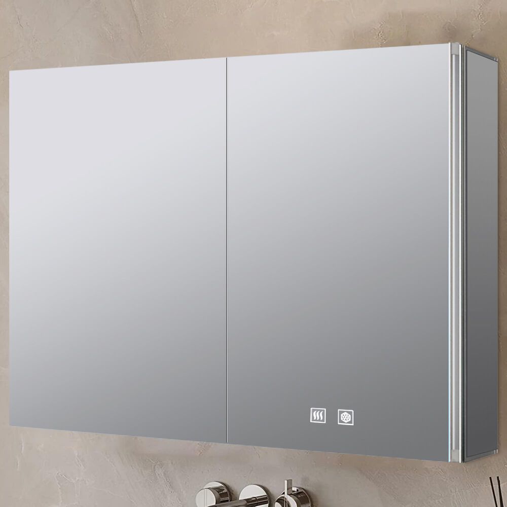 Lexora Home Corsica 36" x 28" LED Mirror Medicine Cabinet with Defogger in Aluminium, , large