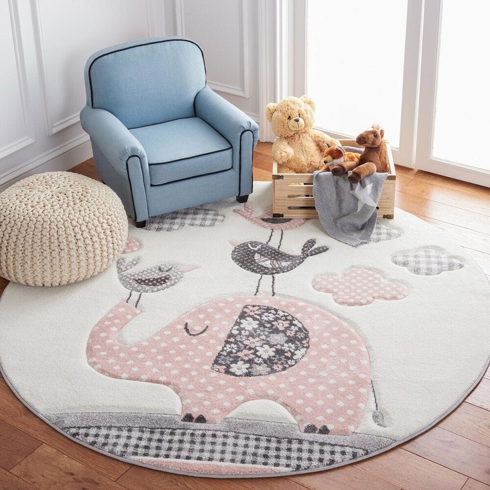 Safavieh Carousel CRK127 4&#39; Round Pink and Ivory Kids  Area Rug, , large