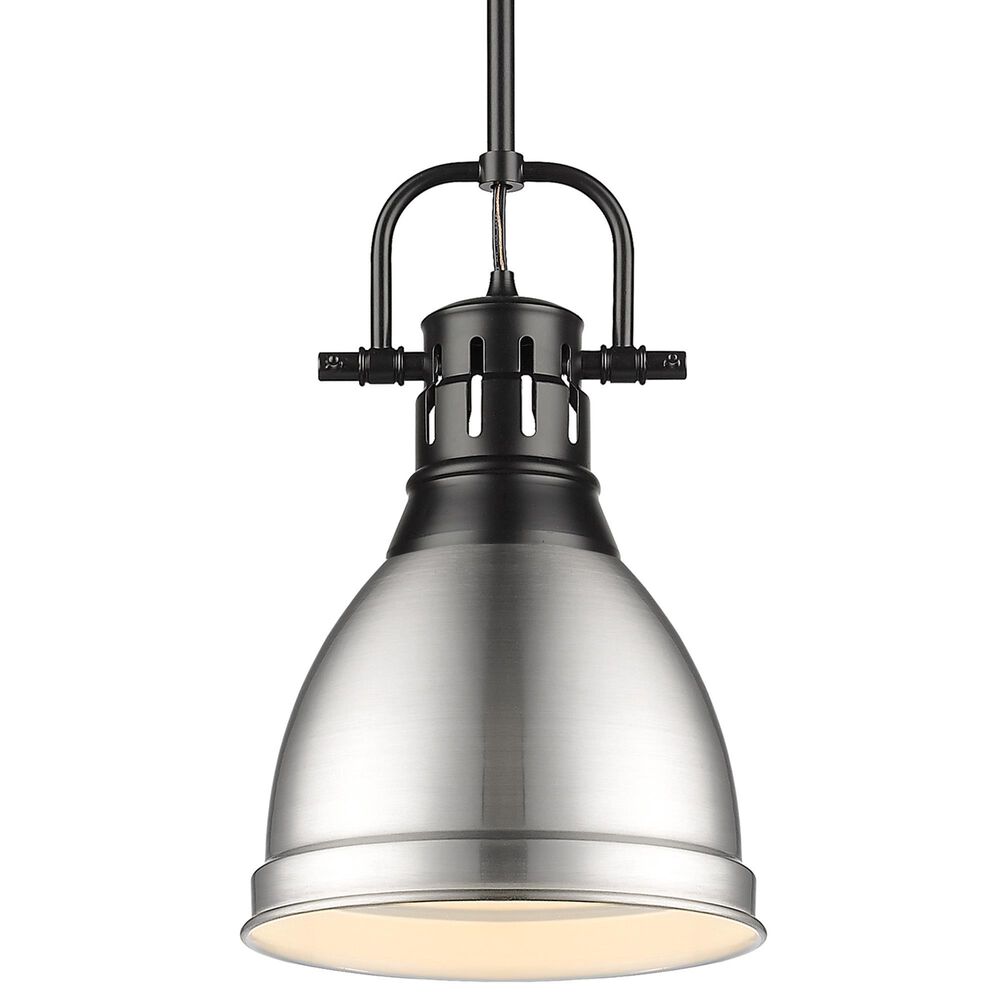 Golden Lighting Duncan 1-Light Small Pendant with Rod and Pewter Shade in Matte Black, , large